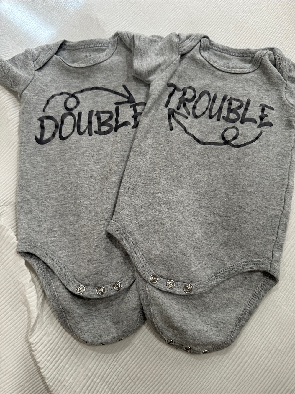Twins Double Trouble Gray Baby One-Piece Bodysuits